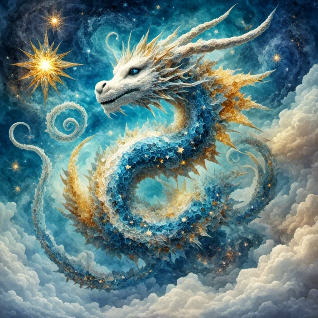 Celestial Star Dragon with Cloud Animals