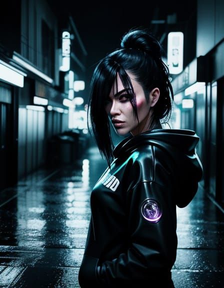 Cyberpunk Portrait of Amy Yamato in Neon Alley
