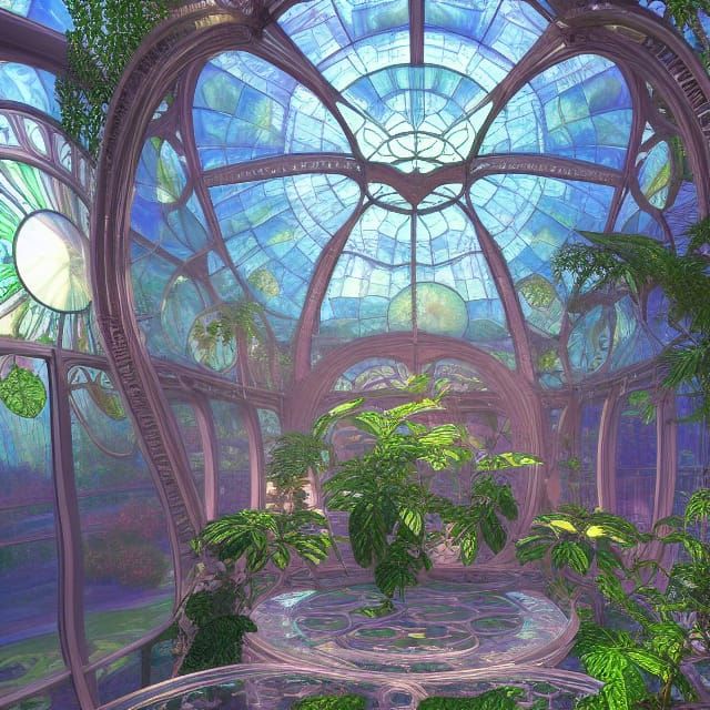 Victorian Glass Greenhouse Arcology in Art Nouveau Style