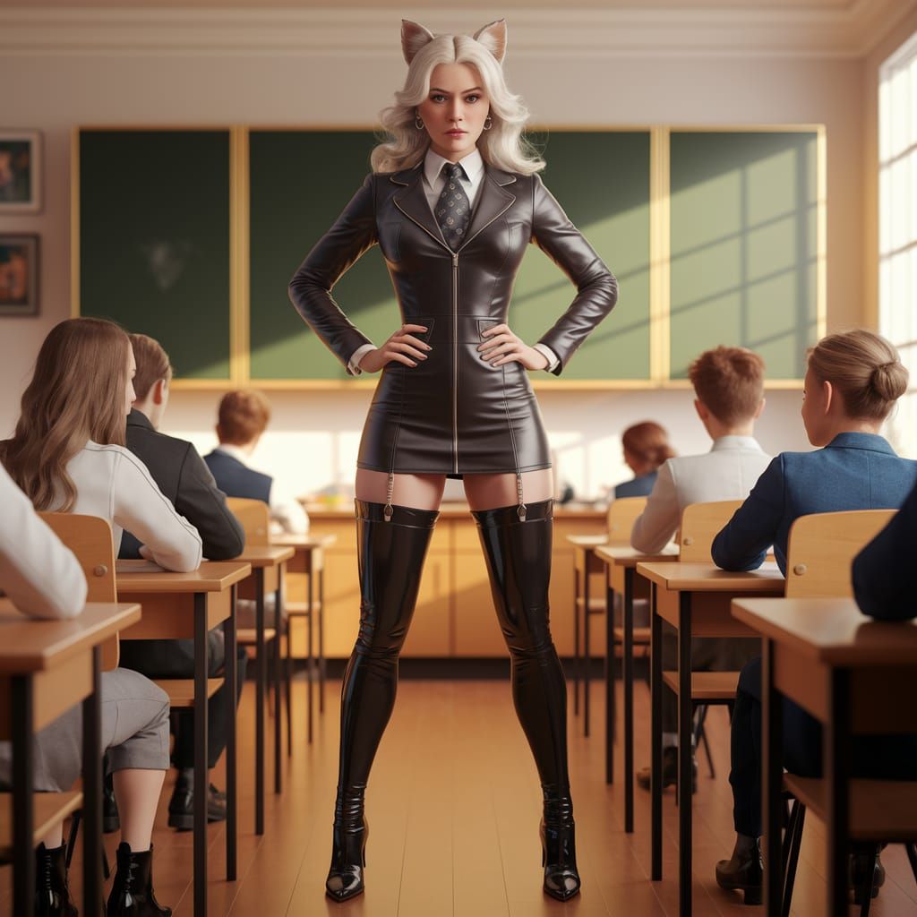 Strict Teacher Alexa Purr in Exquisite Leather Mini Dress Po...