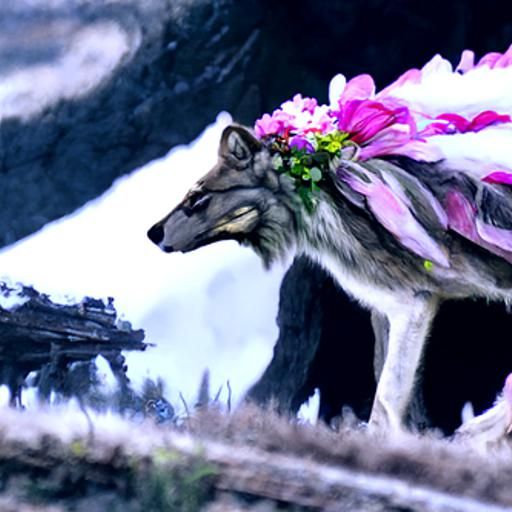 Wolf with Flowers: Detailed Matte Painting