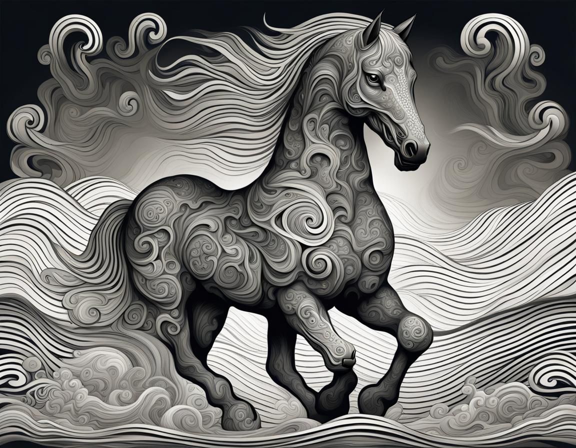 Terrifying Kelpie Water Horse with Abstract Shading