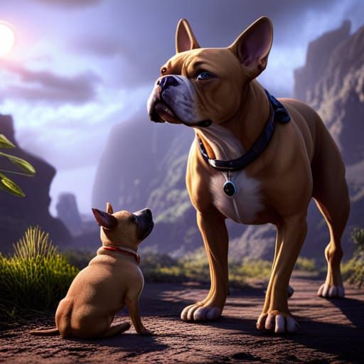 Pit Bull and Chihuahua Fantasy Concept Art