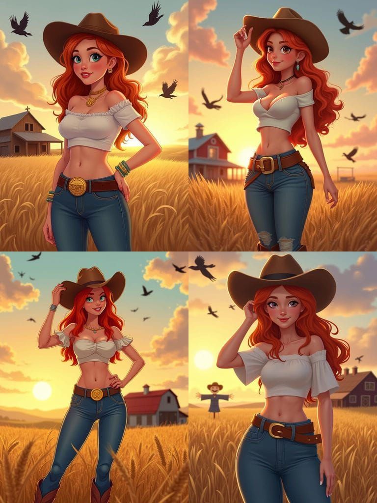 Cowgirl Posing at Sunset in Cartoon Network Style