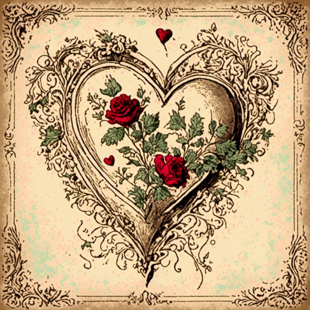 Vintage Valentine's Day Card on Parchment Paper