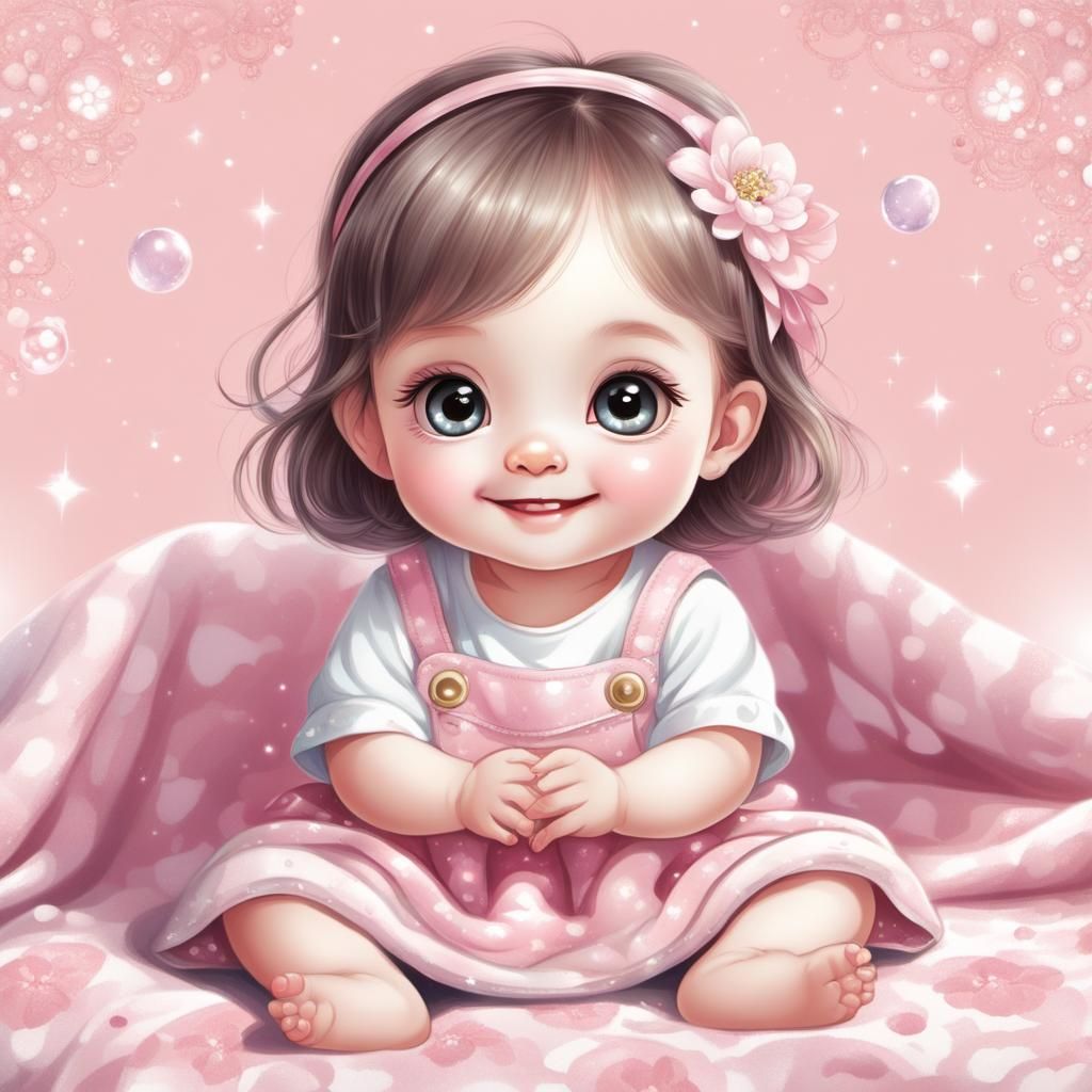 Chibi Baby Girl with Sparkling Eyes Illustration