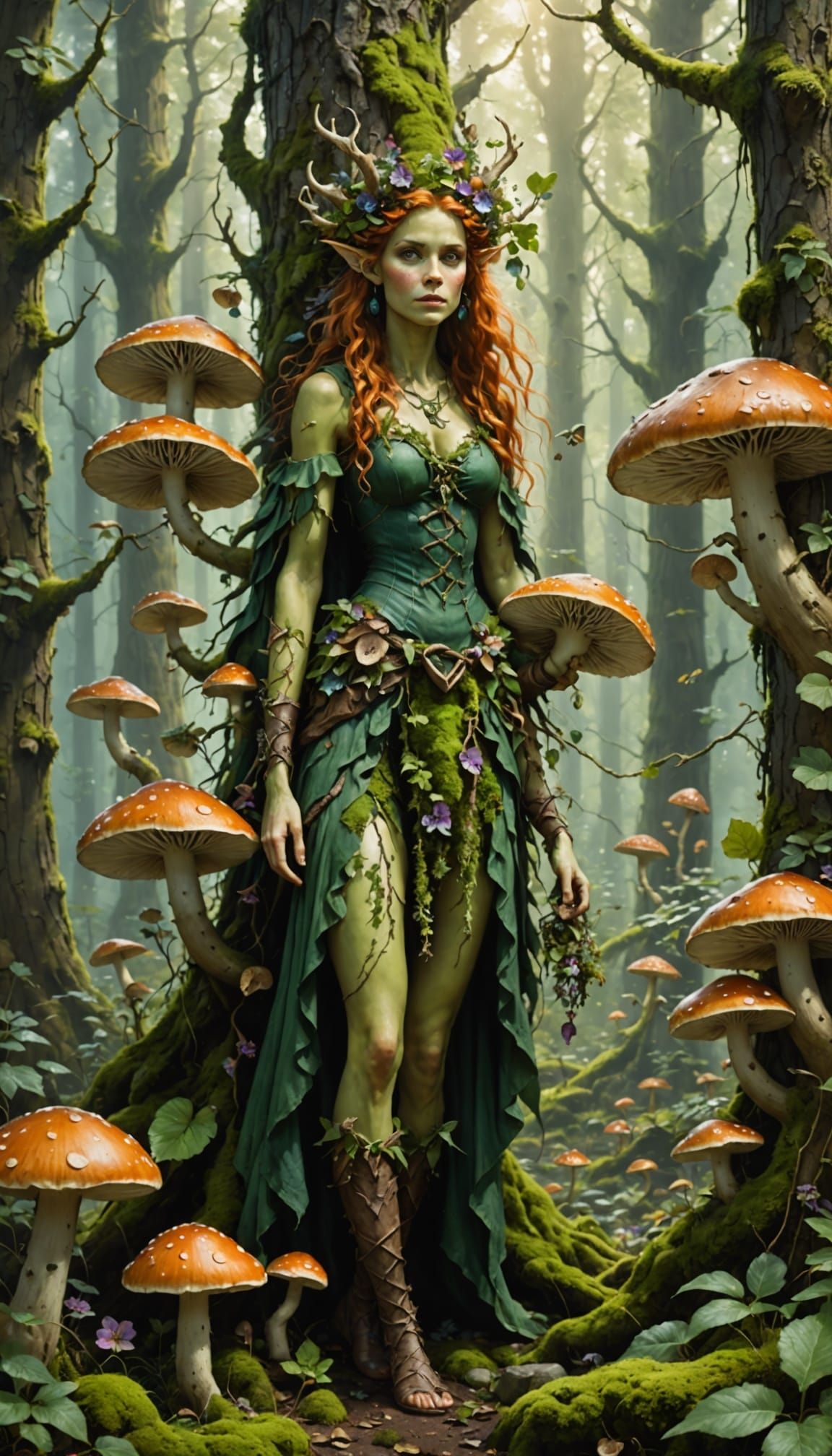 Mythical Dryad Surrounded by Nature's Wonders in Whimsical F...
