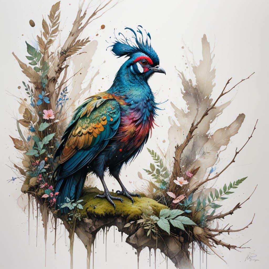 Vibrant Himalayan Waterfall with Majestic Monal