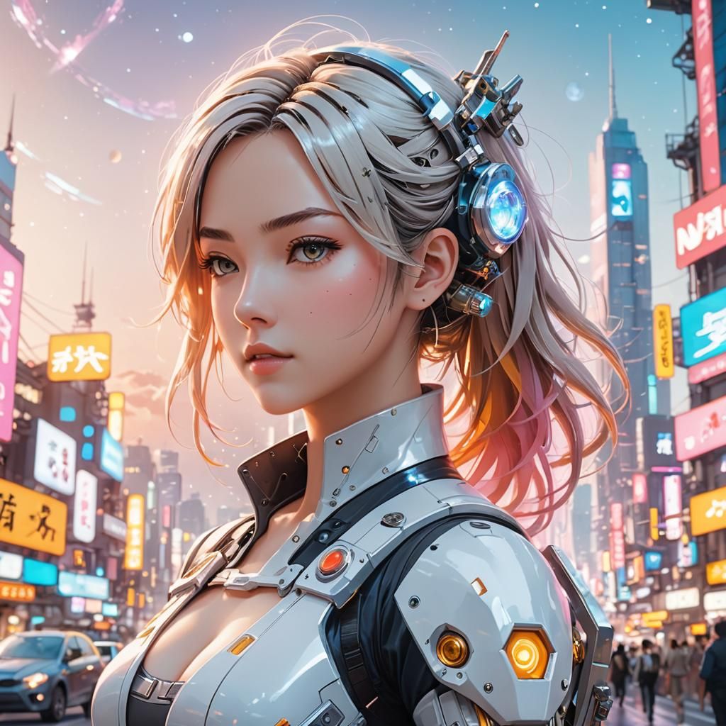 Anime Girl Nintendo Switch in Cosmic Sci-Fi Art