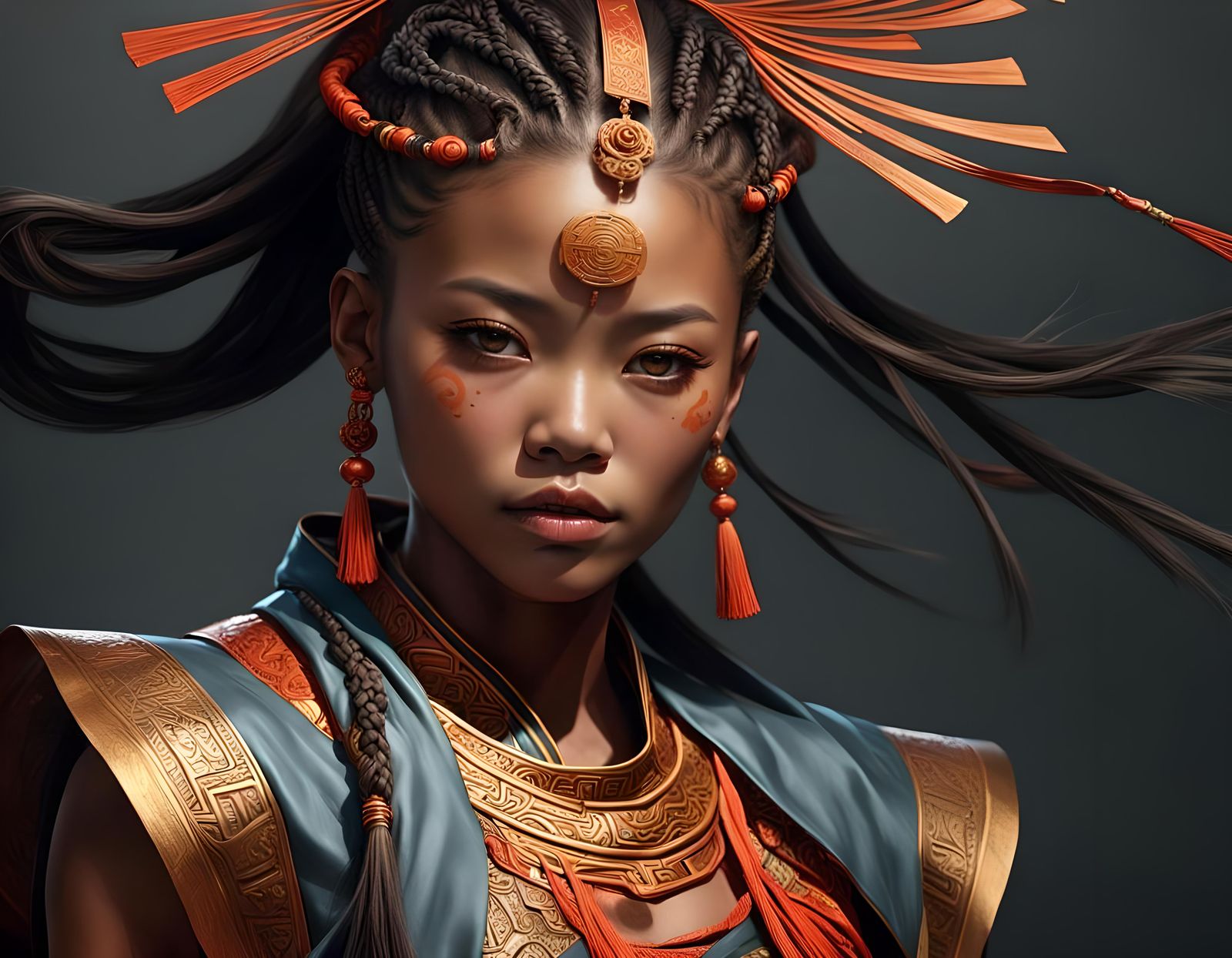 African-Chinese Shaolin Monk Portrait in 3D