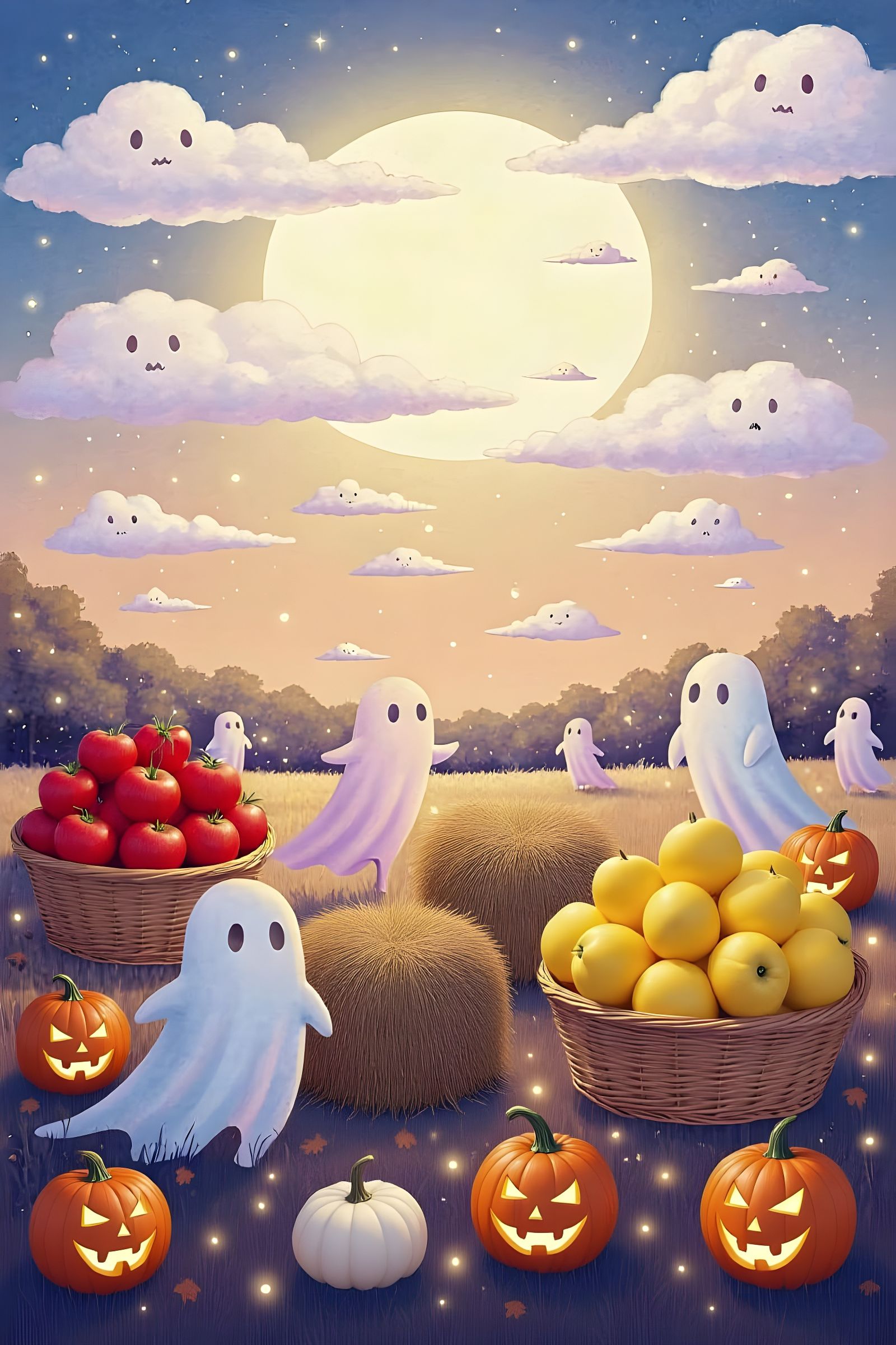 Enchanted Autumn Meadow with Dancing Ghosts