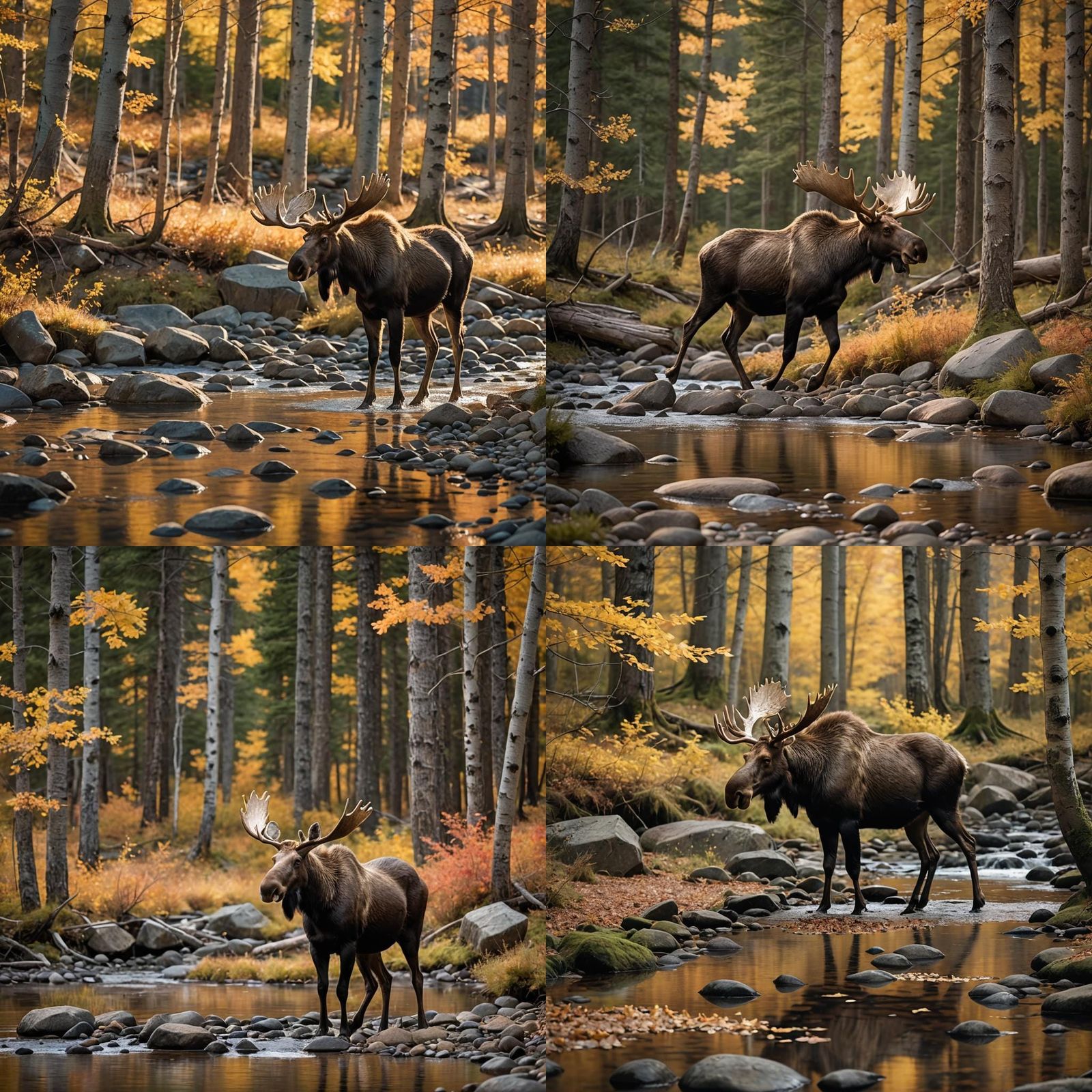 Moose in Autumn Woods by Stream