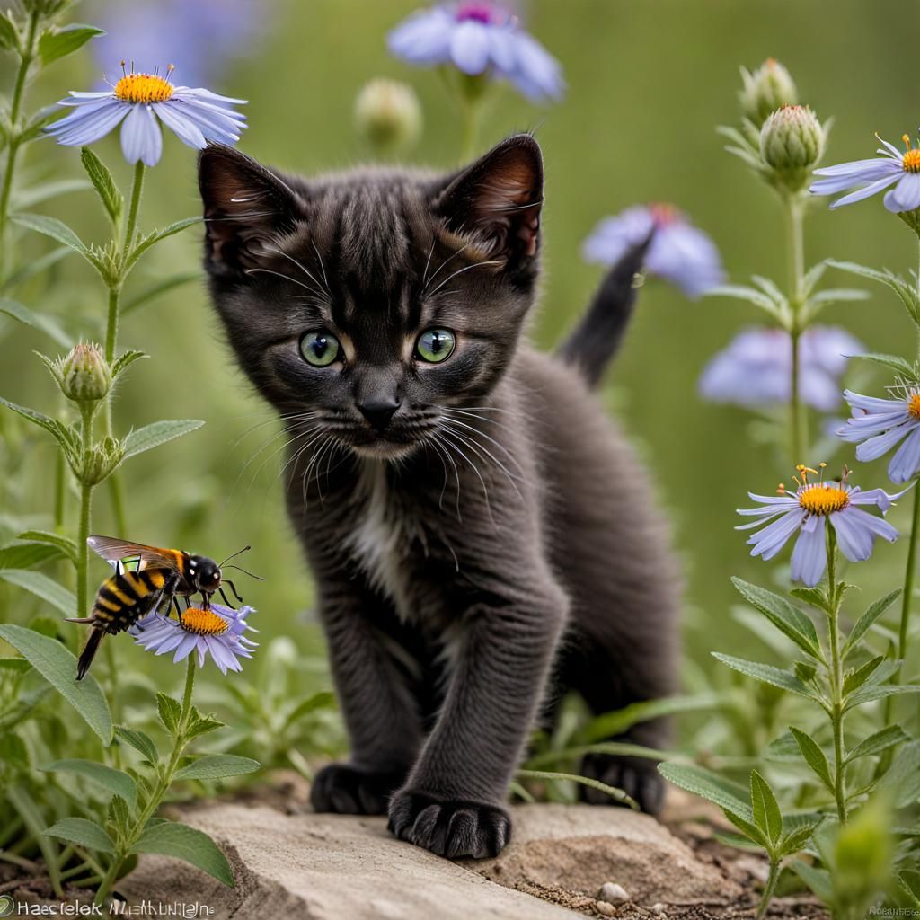 Kitten's First Hunt: A Wildflower Garden Adventure