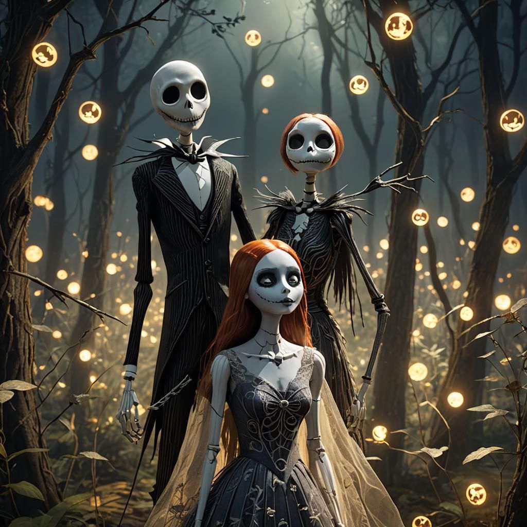 Jack and Sally in Mystical Forest, 3D Anime Art