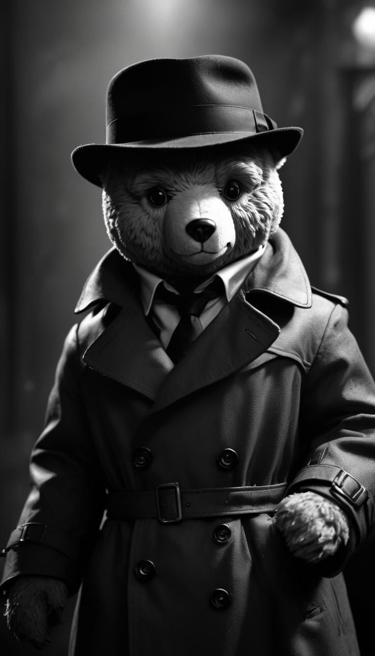 Noir Teddy Bear in Steam, High Contrast