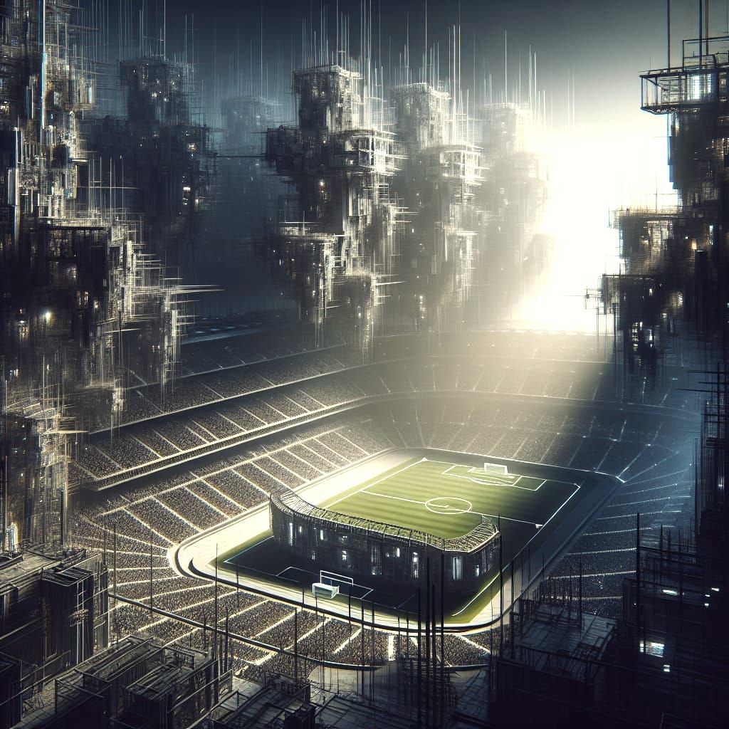 Futuristic Football Stadium in Mysterious Shadows
