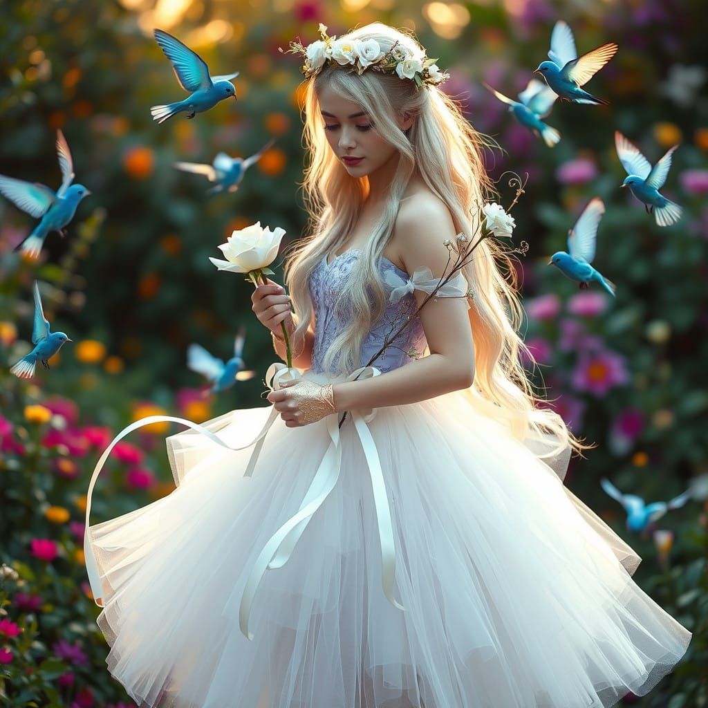 Ethereal Goddess in Dreamy Garden Scene
