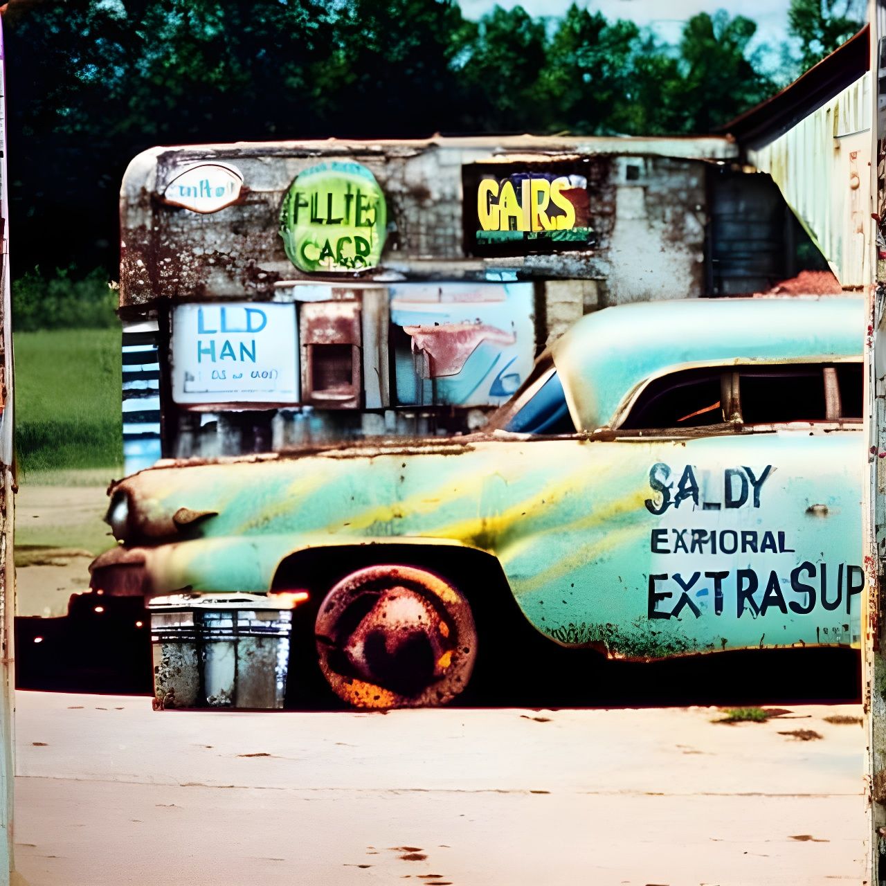 Extraterrestrial Spaceship at Vintage Gas Station