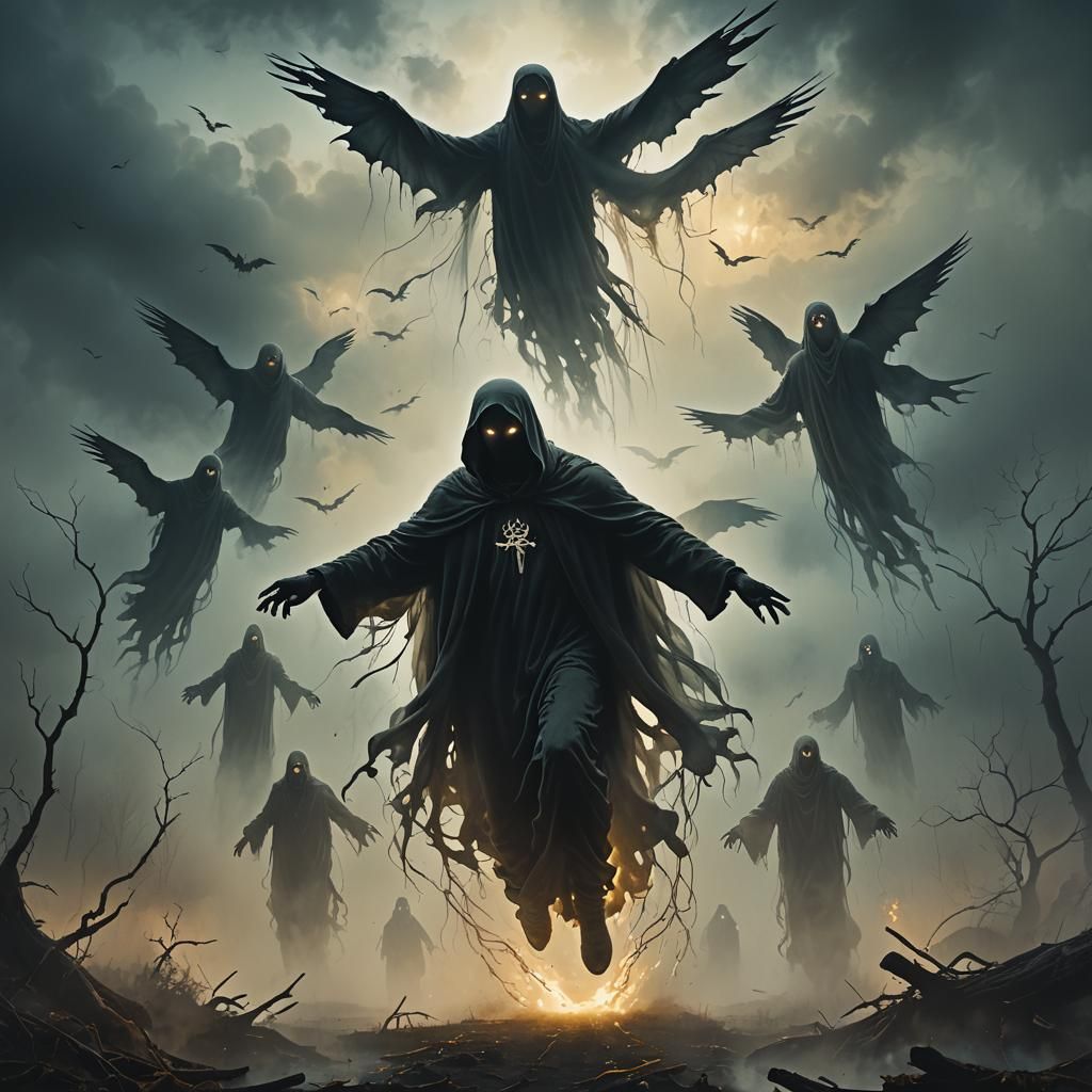 Ethereal Ghosts in Morning Mist: Dark Fantasy Art