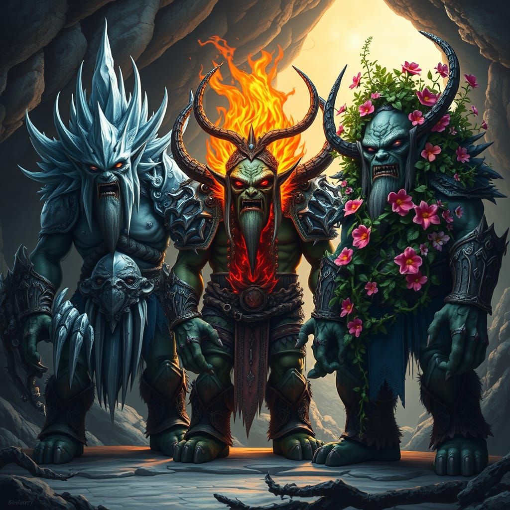 Elemental Troll Guardians at Cave Entrance