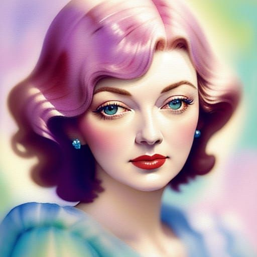 Dreamy Watercolor Portrait of Woman in Impressionist Style