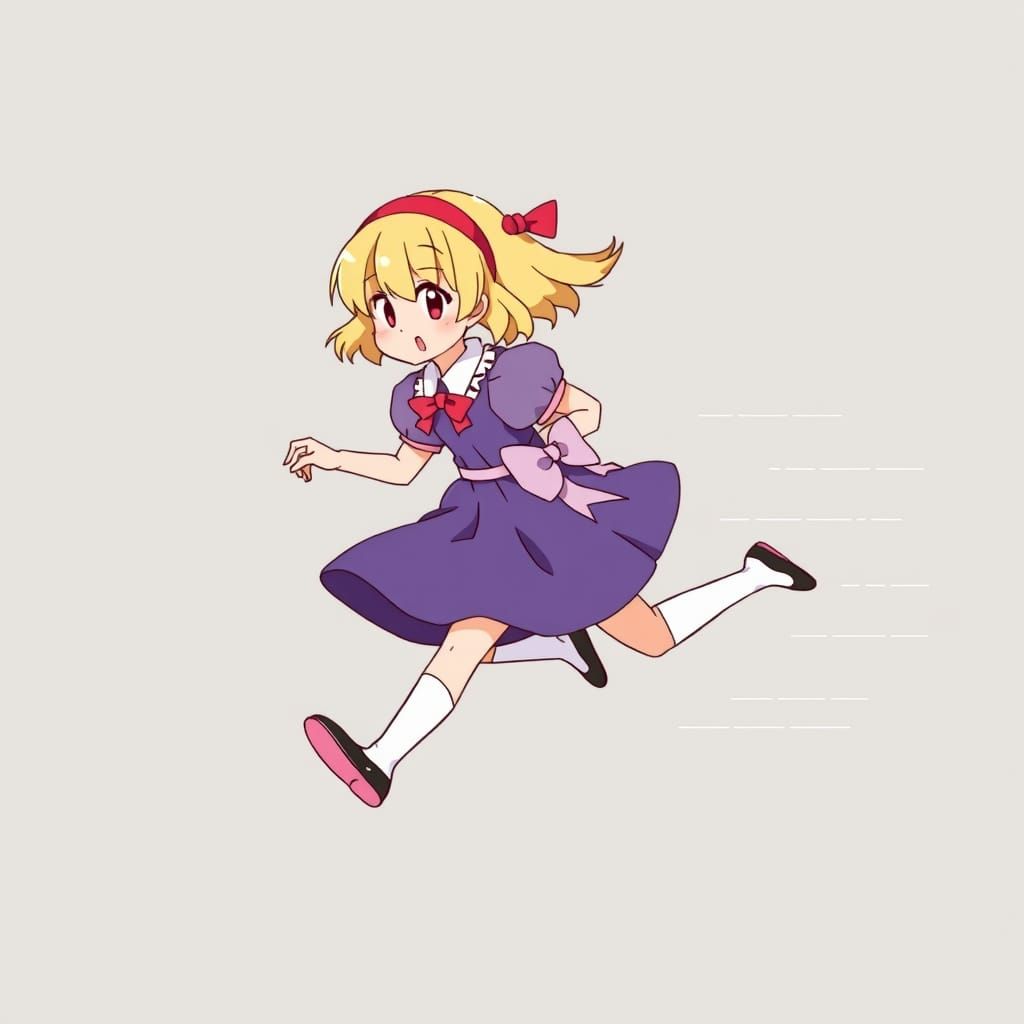Girl Running Fast in Cartoon Anime Style