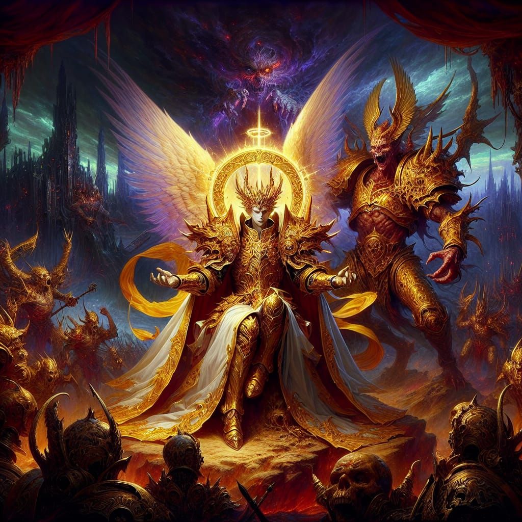 Epic Battle in a Dystopian Future as Traditional Painting