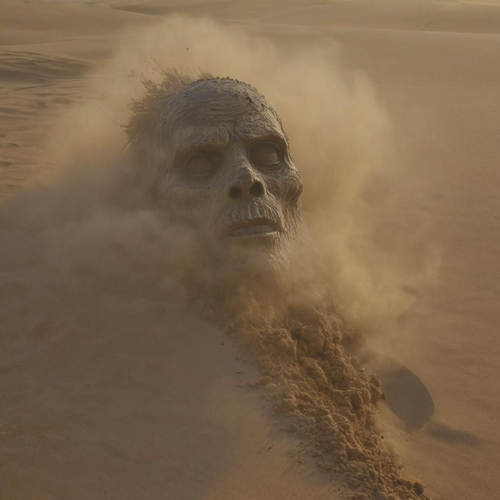 Eerie Sandman Emerges from Desert Sandstorm