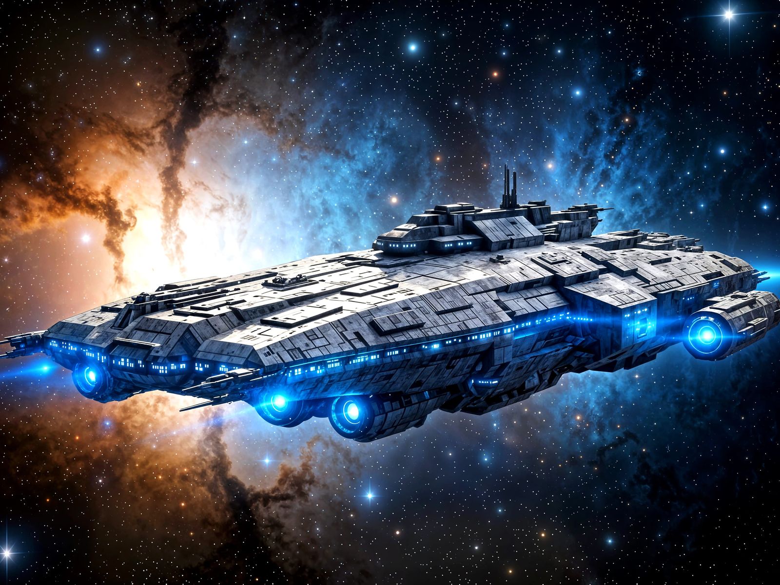 Gigantic Generation Starship in Nebula, Photorealistic Style