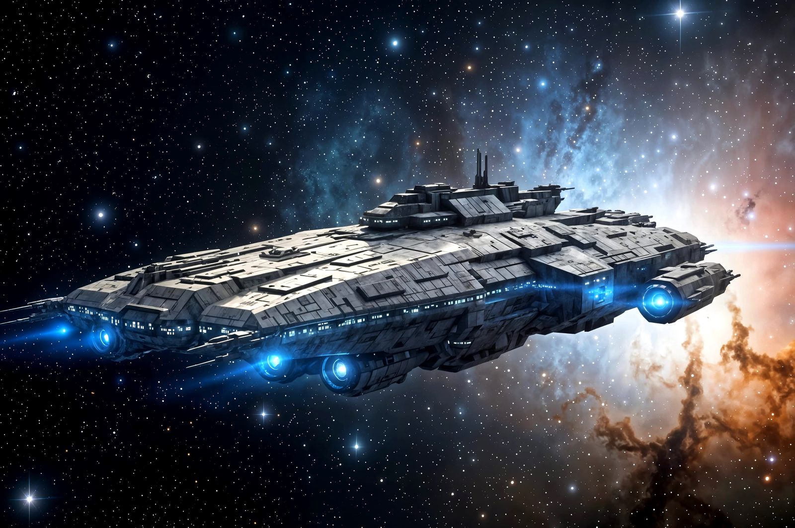 Gigantic Generation Starship in Nebula, Photorealistic Style