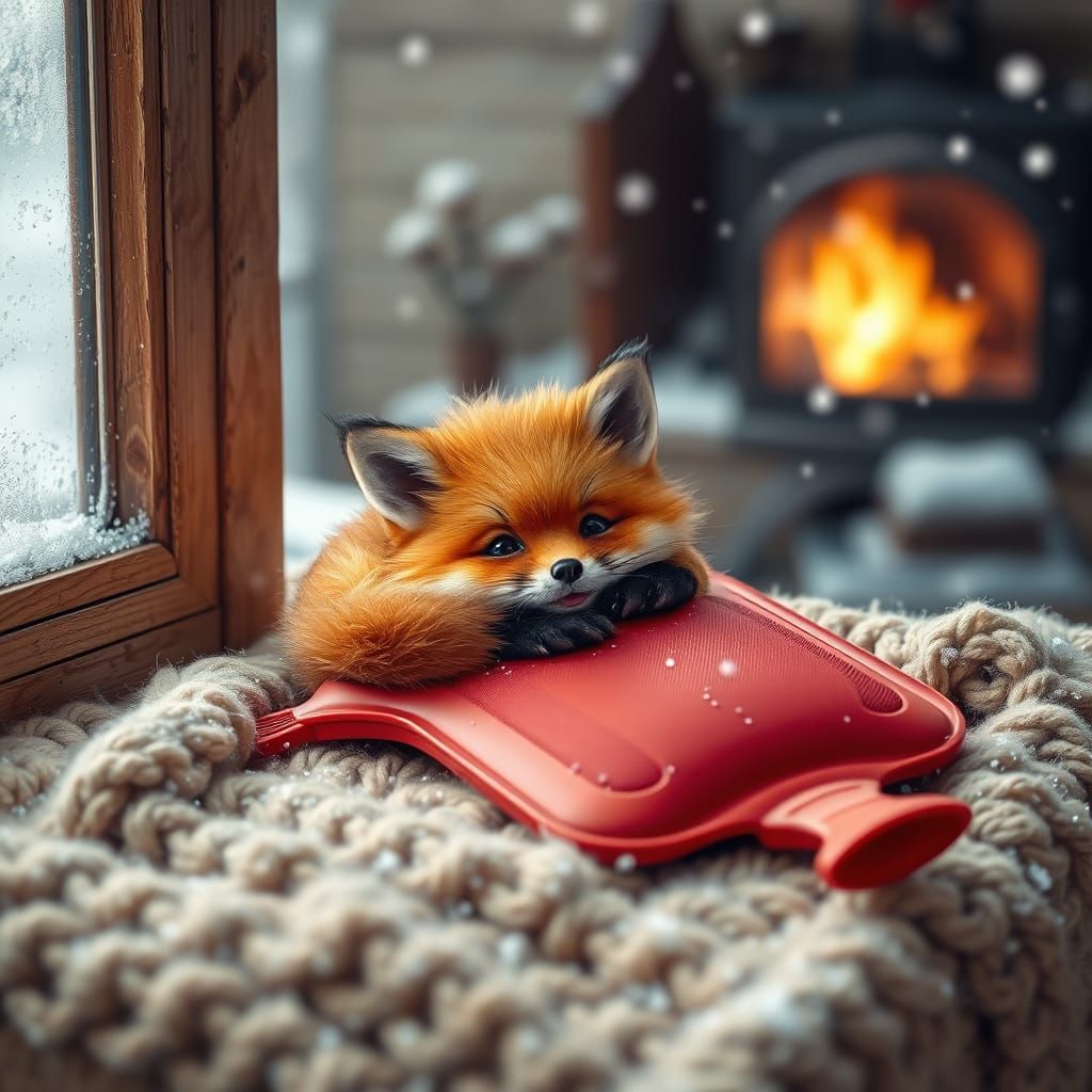 Whimsical Winter Fox on Hot Water Bottle