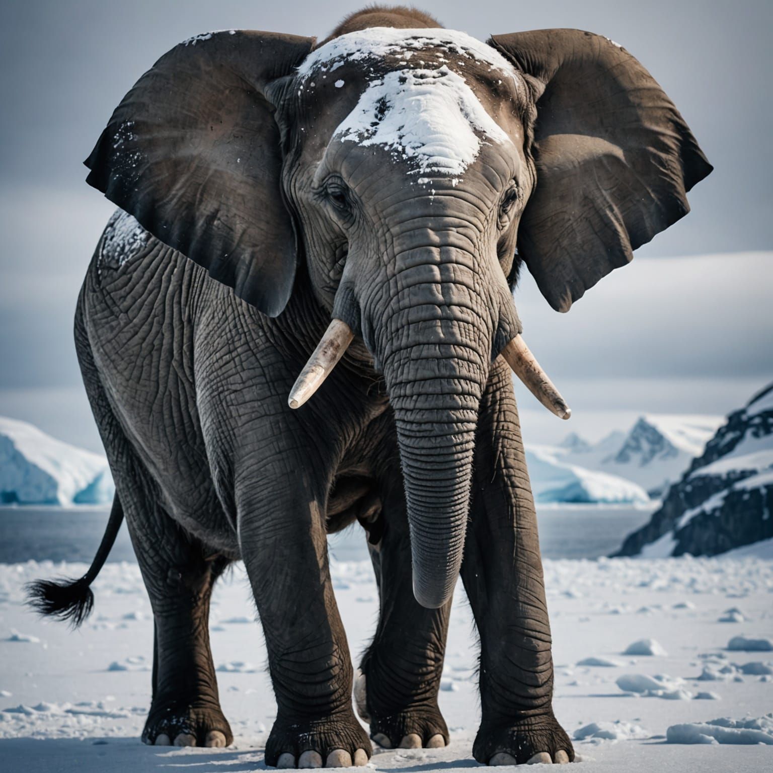 Elephant with Pig Snout in Antarctica, Hyperrealistic