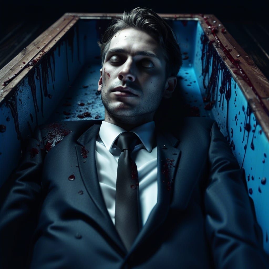 Dead Man in Coffin: Detailed 3D Render