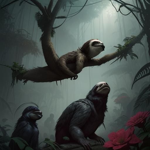 Sloth Police Assistant in Hyperrealistic Jungle Scene
