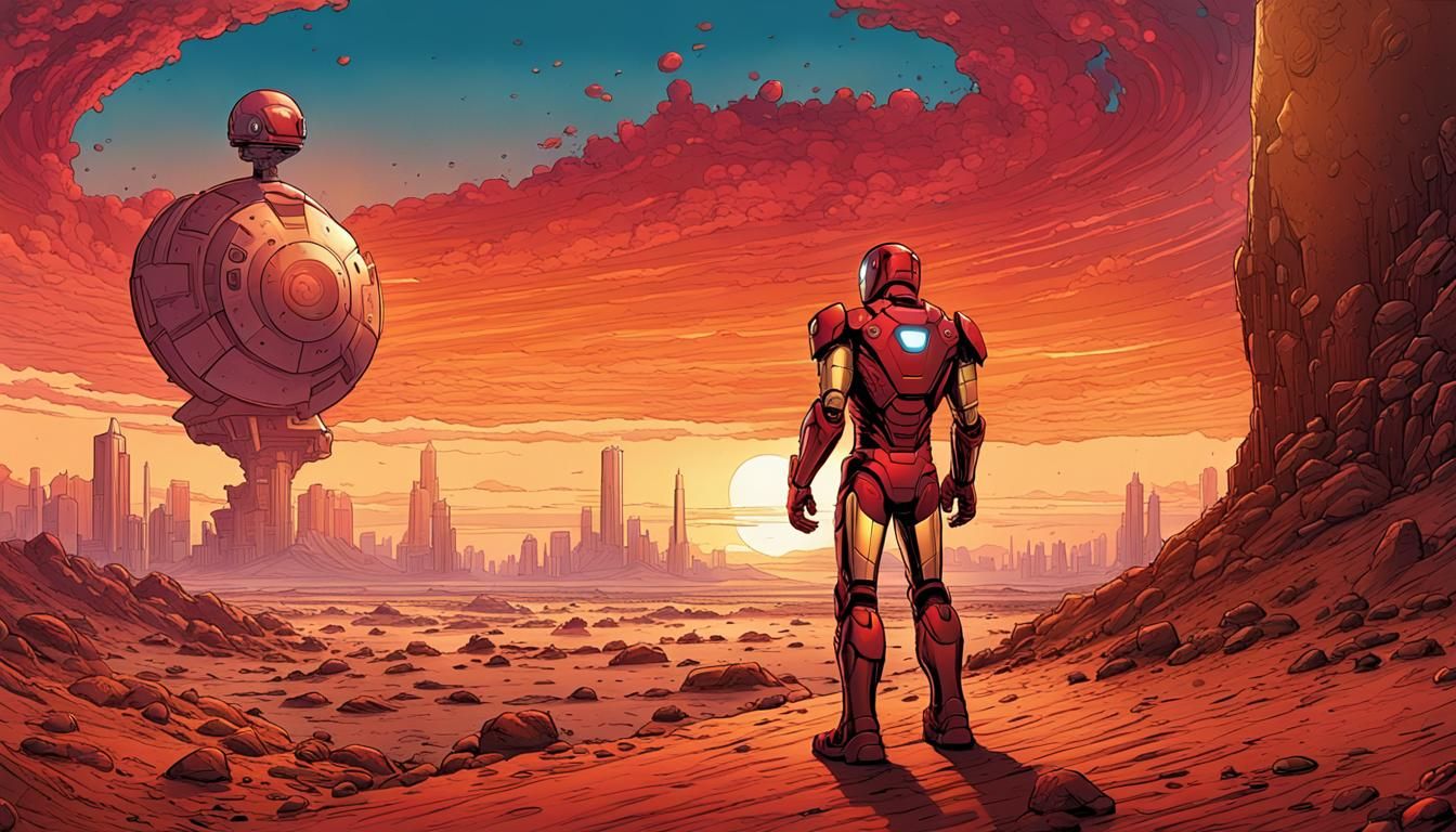 Ironman on Mars: A Comic Book Art Panoramic View