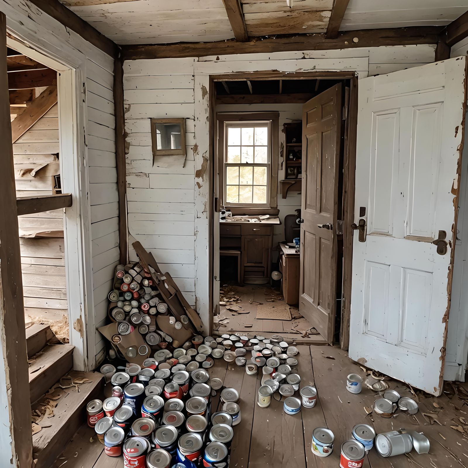 Abandoned 1850s Farmhouse Interior with Door
