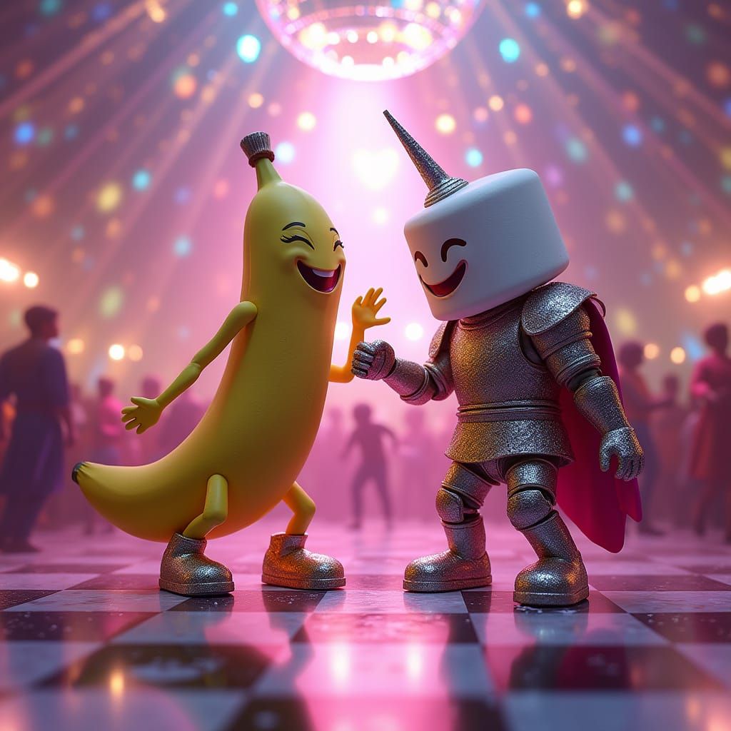 Surreal Disco Scene in Vibrant, High-Contrast Style