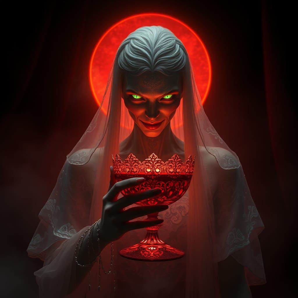 Ethereal Vampire in Crimson Light: Fantasy Art