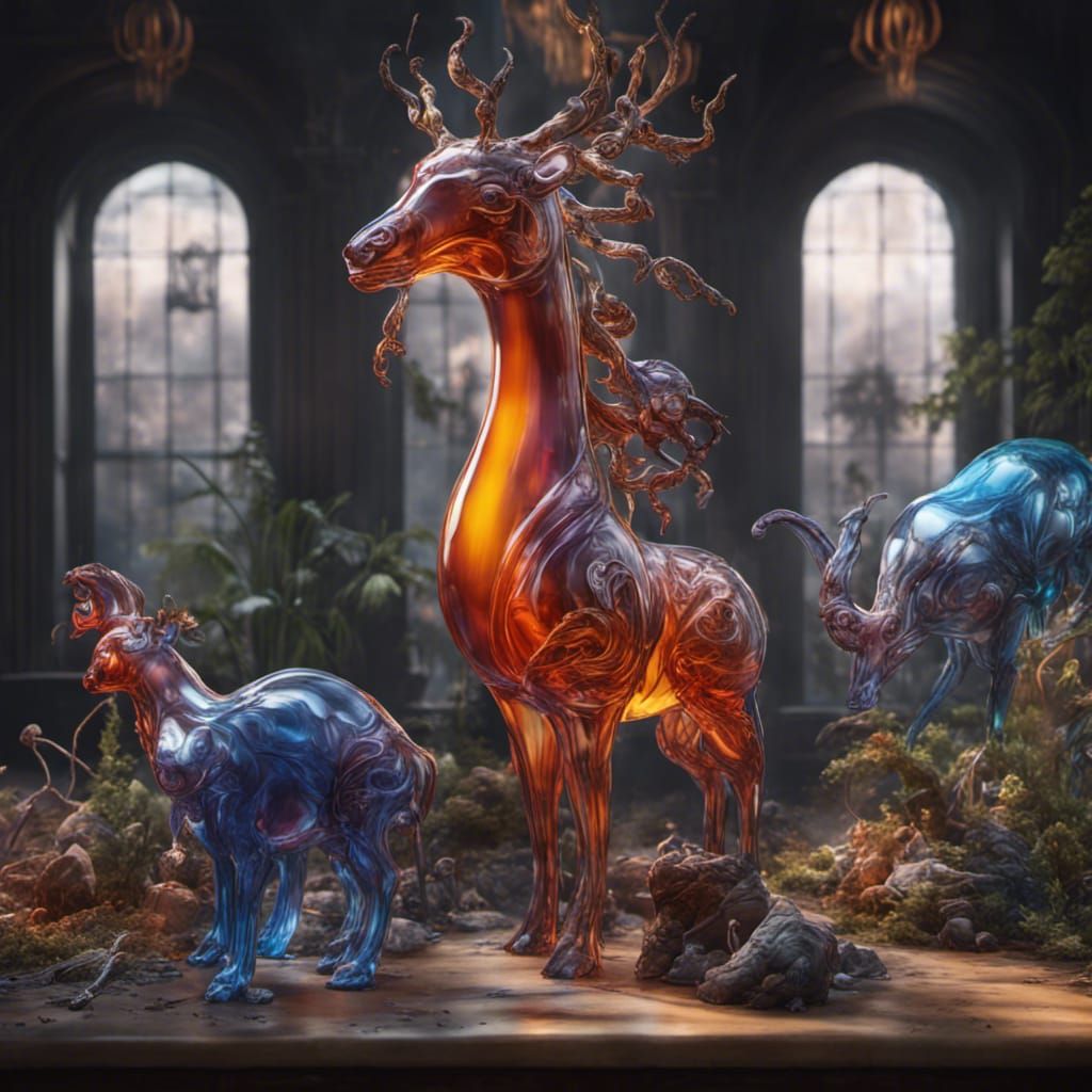 Blown Glass Animals in Detailed Matte Painting