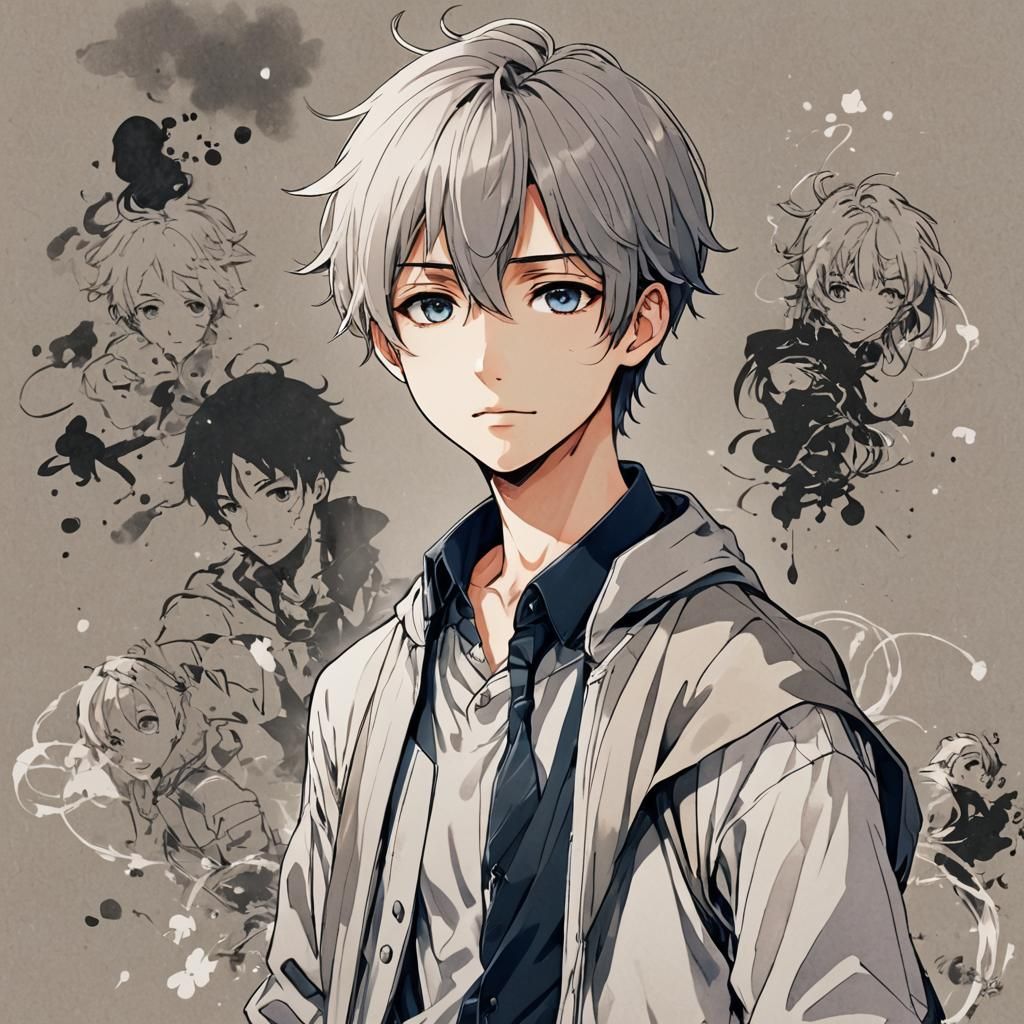 Cute Anime Guy in Japanese Manga Style