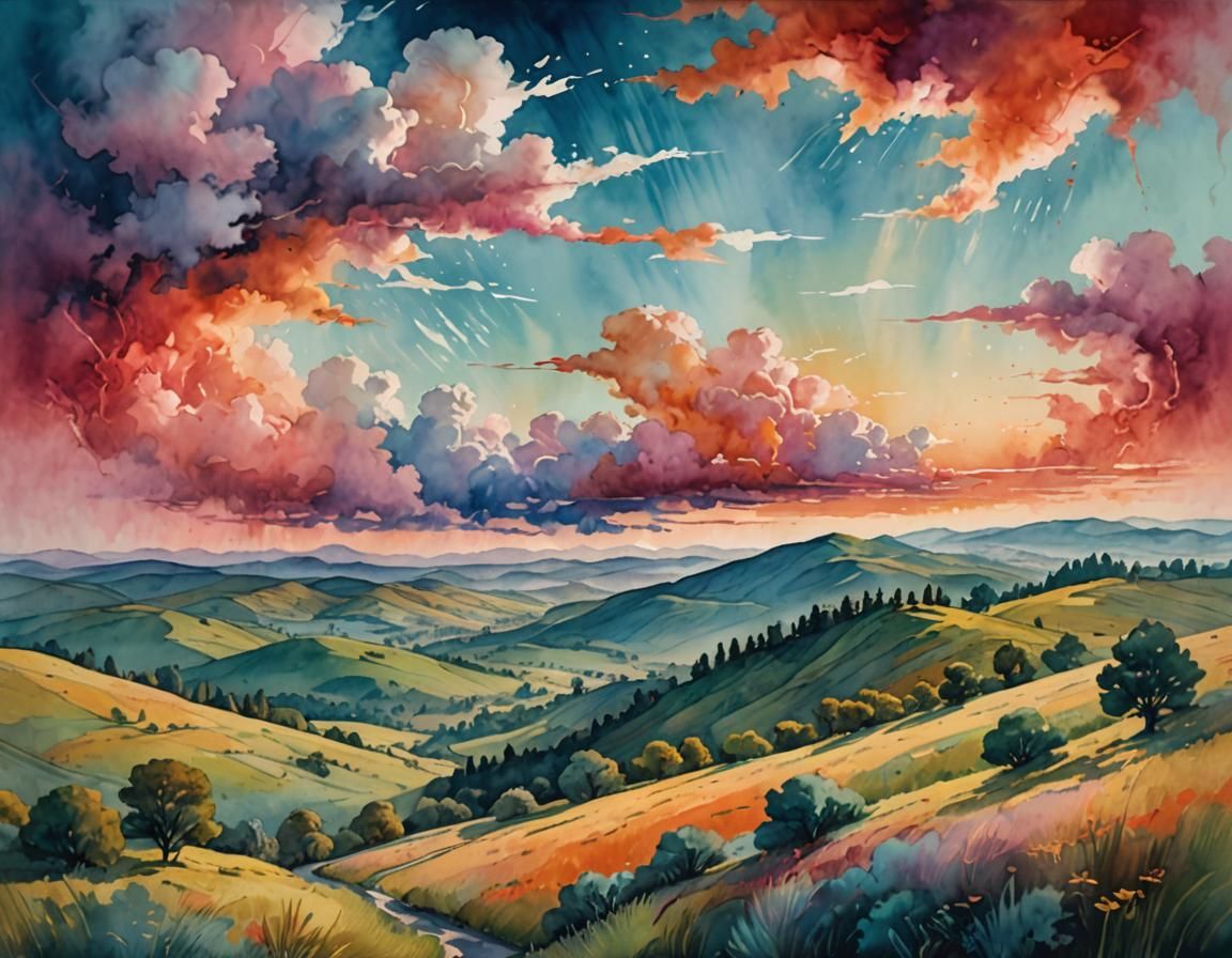 Ethereal Cloudscape: A Surreal Watercolor Dream