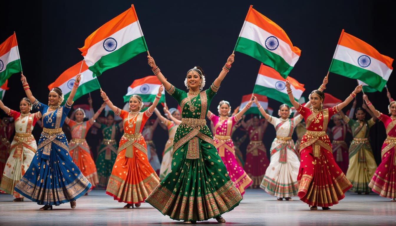 Patriotic Indian Dancers in Traditional Dress