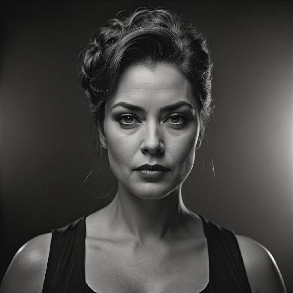 Dramatic Black and White Portrait of Mature Woman