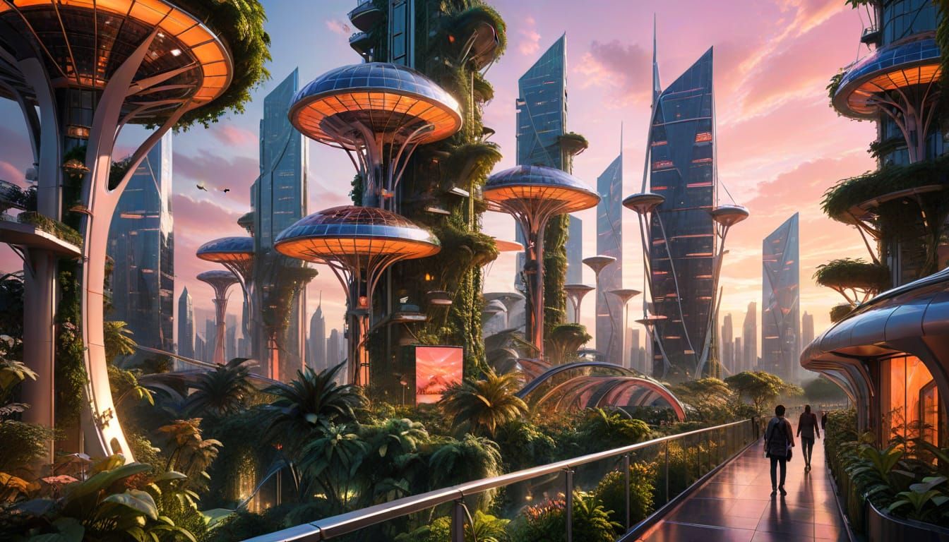 Eco-Friendly Futuristic Cityscape in Solarpunk Style