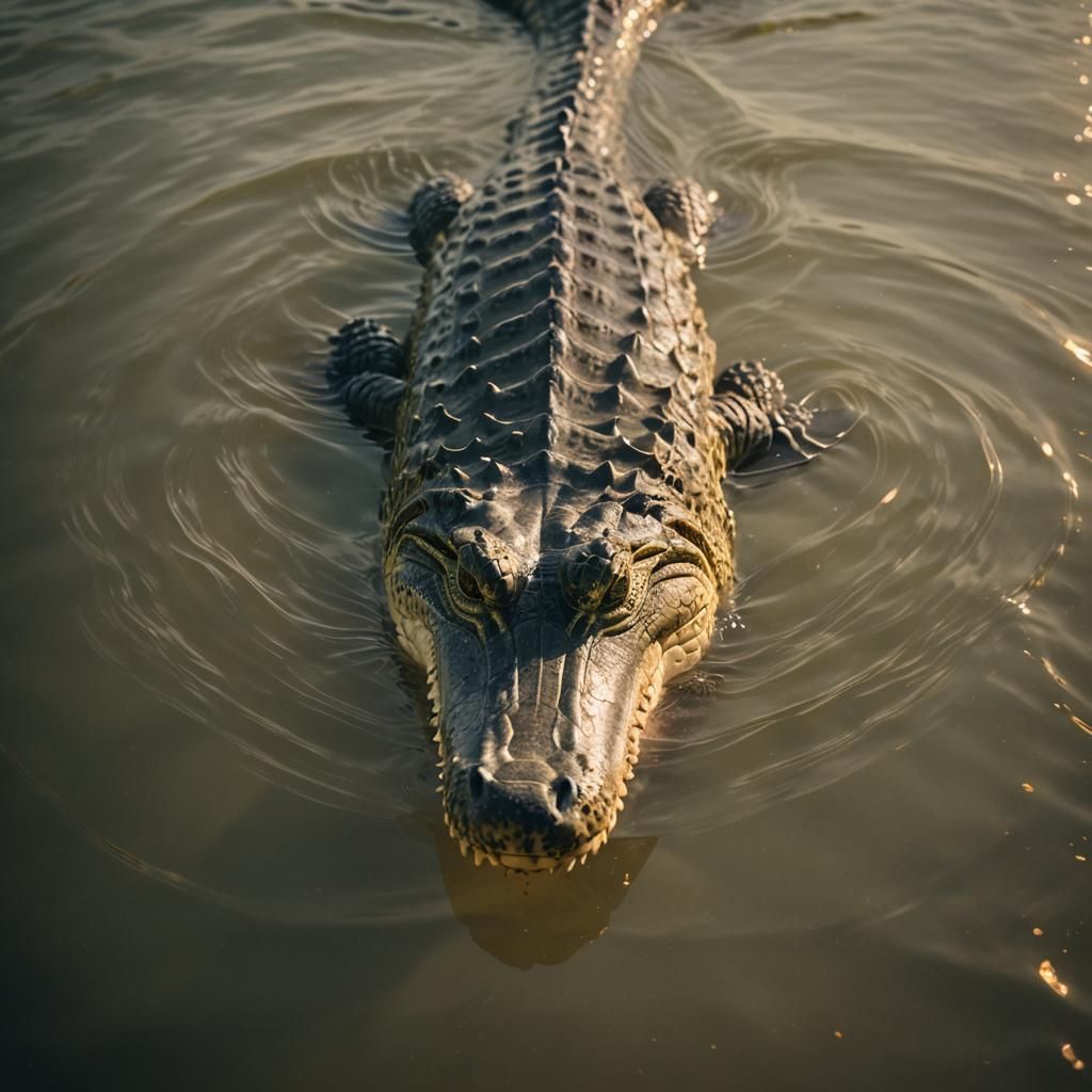 Saltwater Crocodile Swimming: Cinematic Film Still