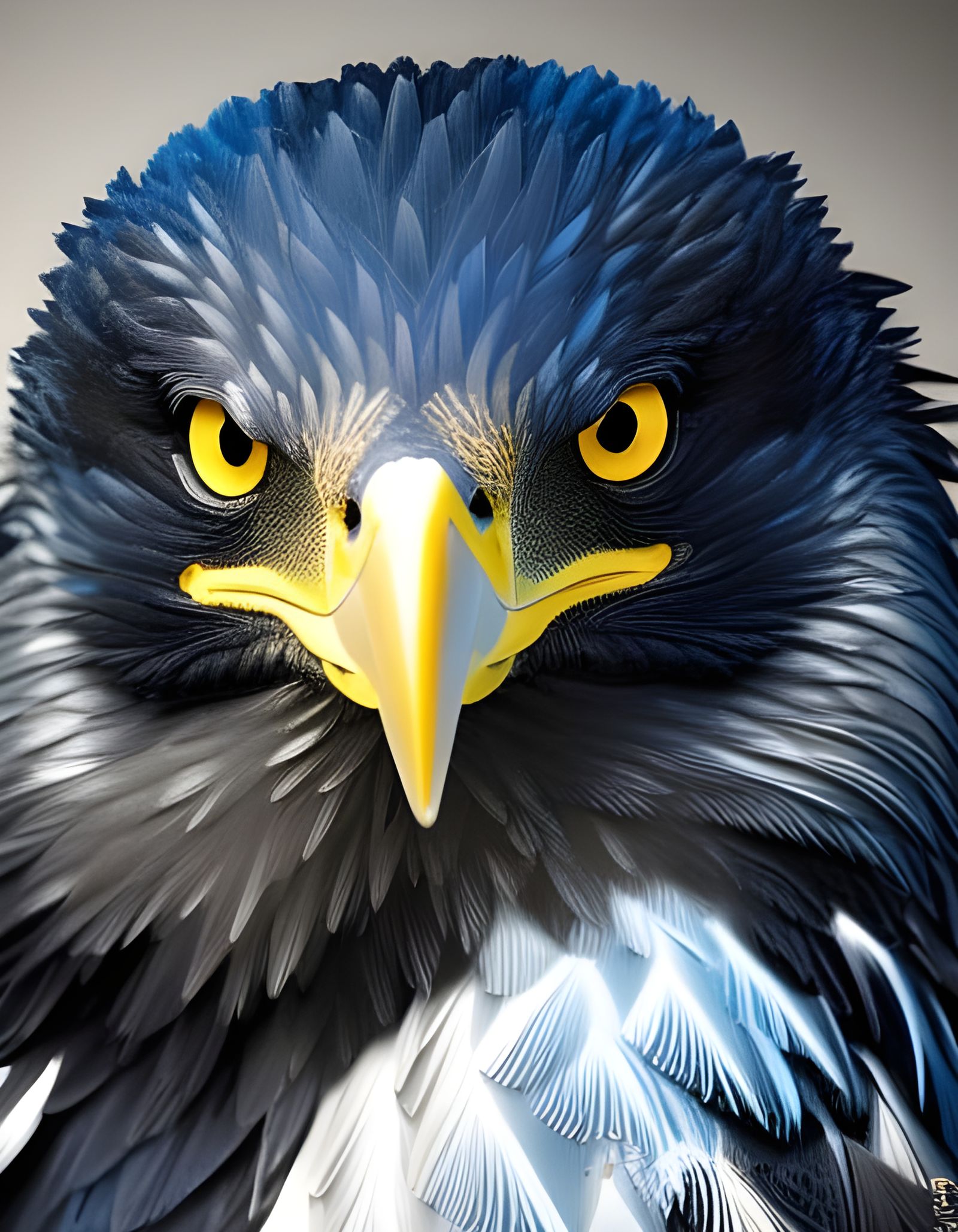 Cute Obsidian Eagle Cartoon in Impasto Style