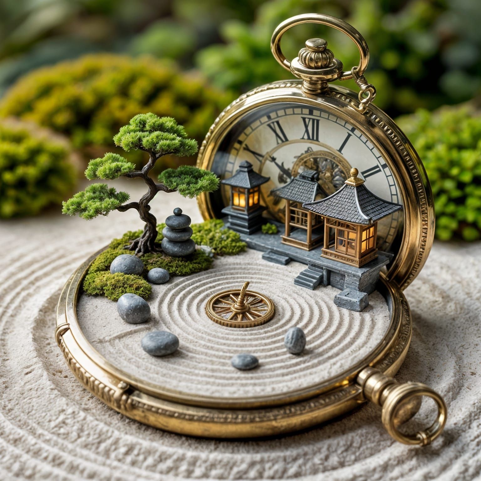 Zen Garden in Pocket Watch: Surreal Miniature Diorama