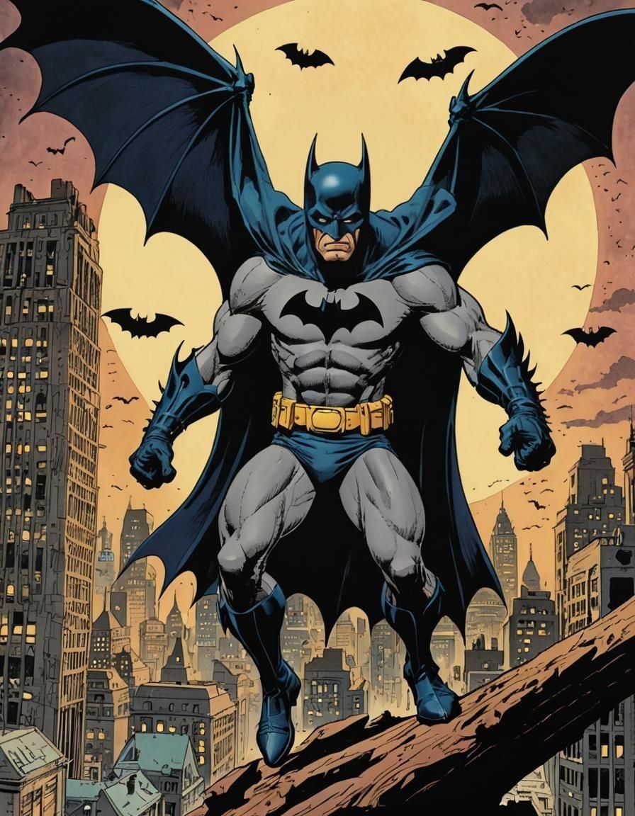 An Actual Bat as Batman in Comic Book Style