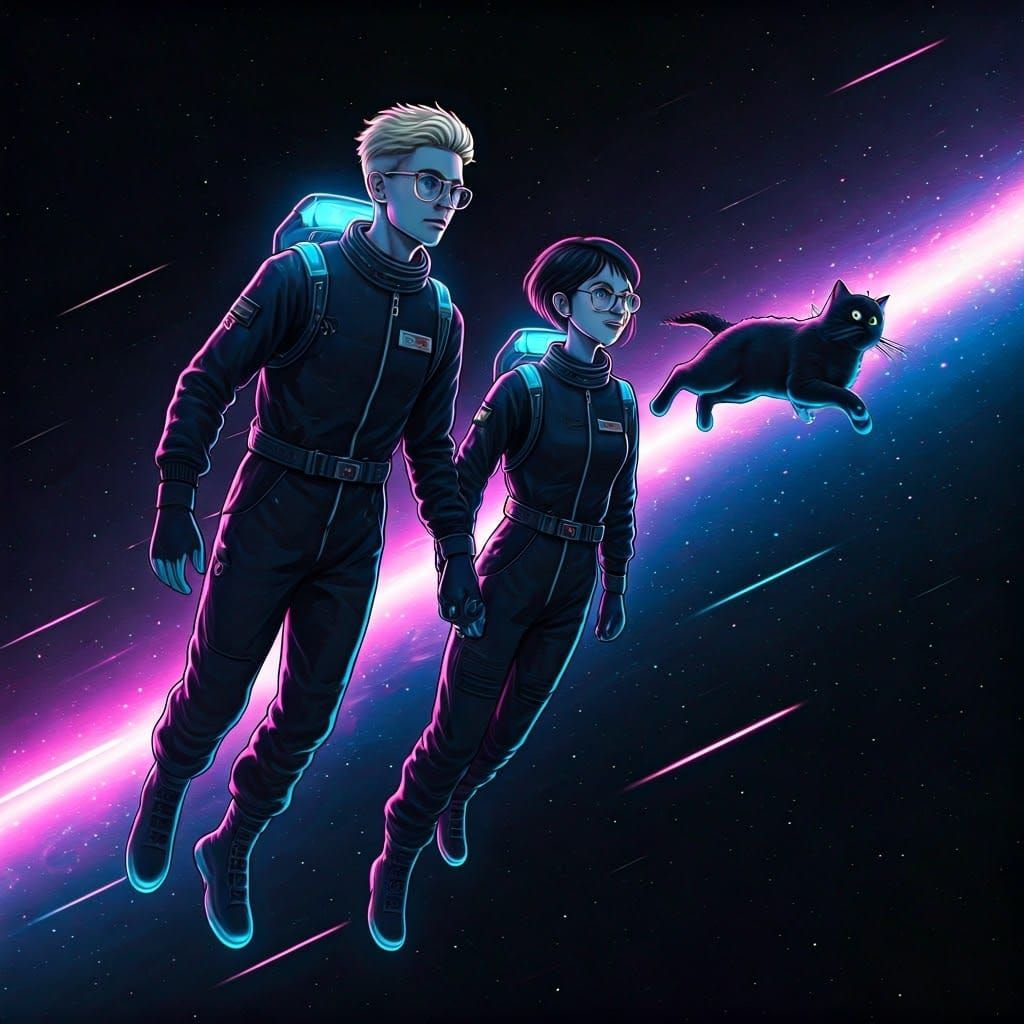 Synthwave Couple's Neon Search Across the Galaxy