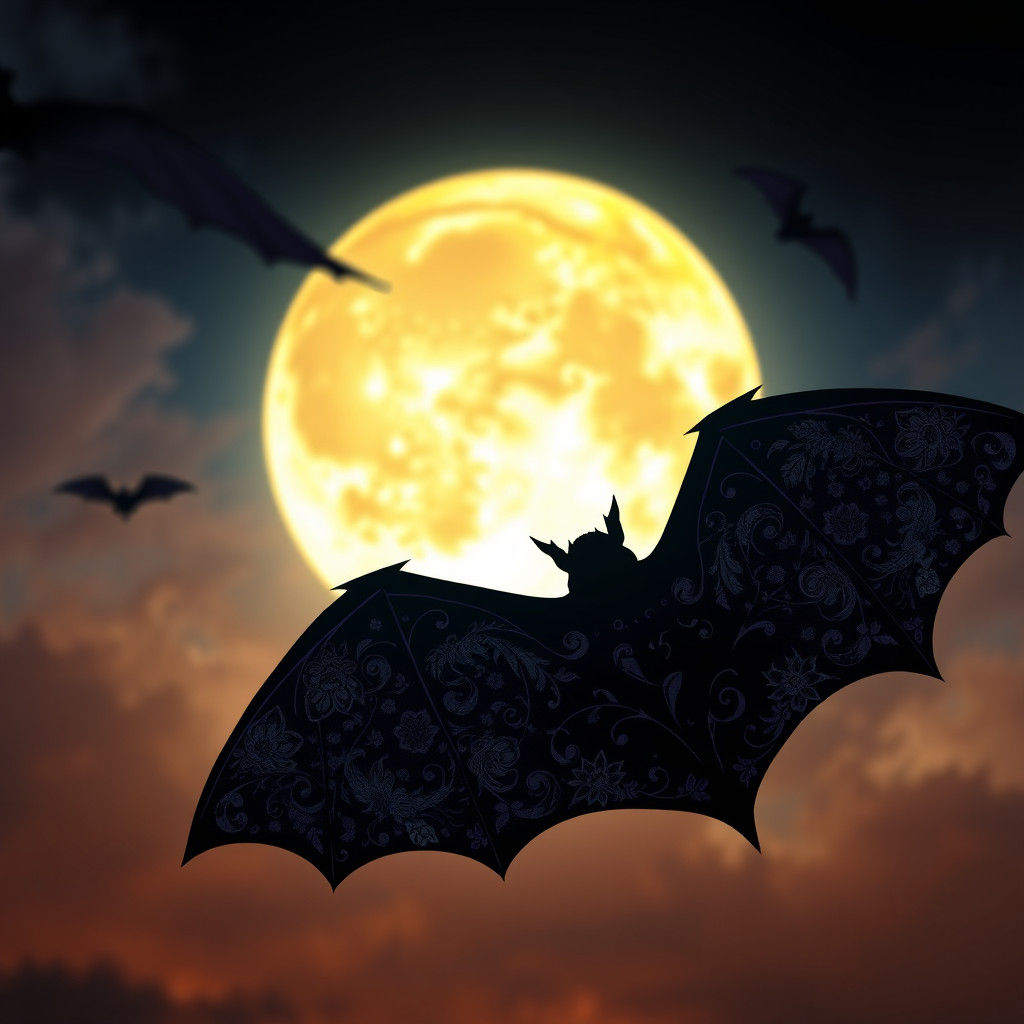 Surreal Bats in Whimsical Organic Patterns Under Full Moon